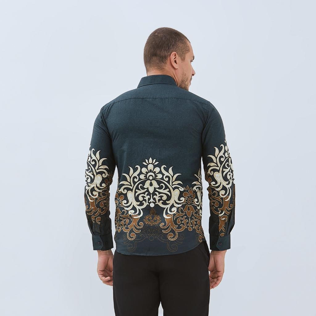 Odza Baju Atasan Batik Solo Slim dan Regular Fit Modern Lengan Panjang Hijau Kurama