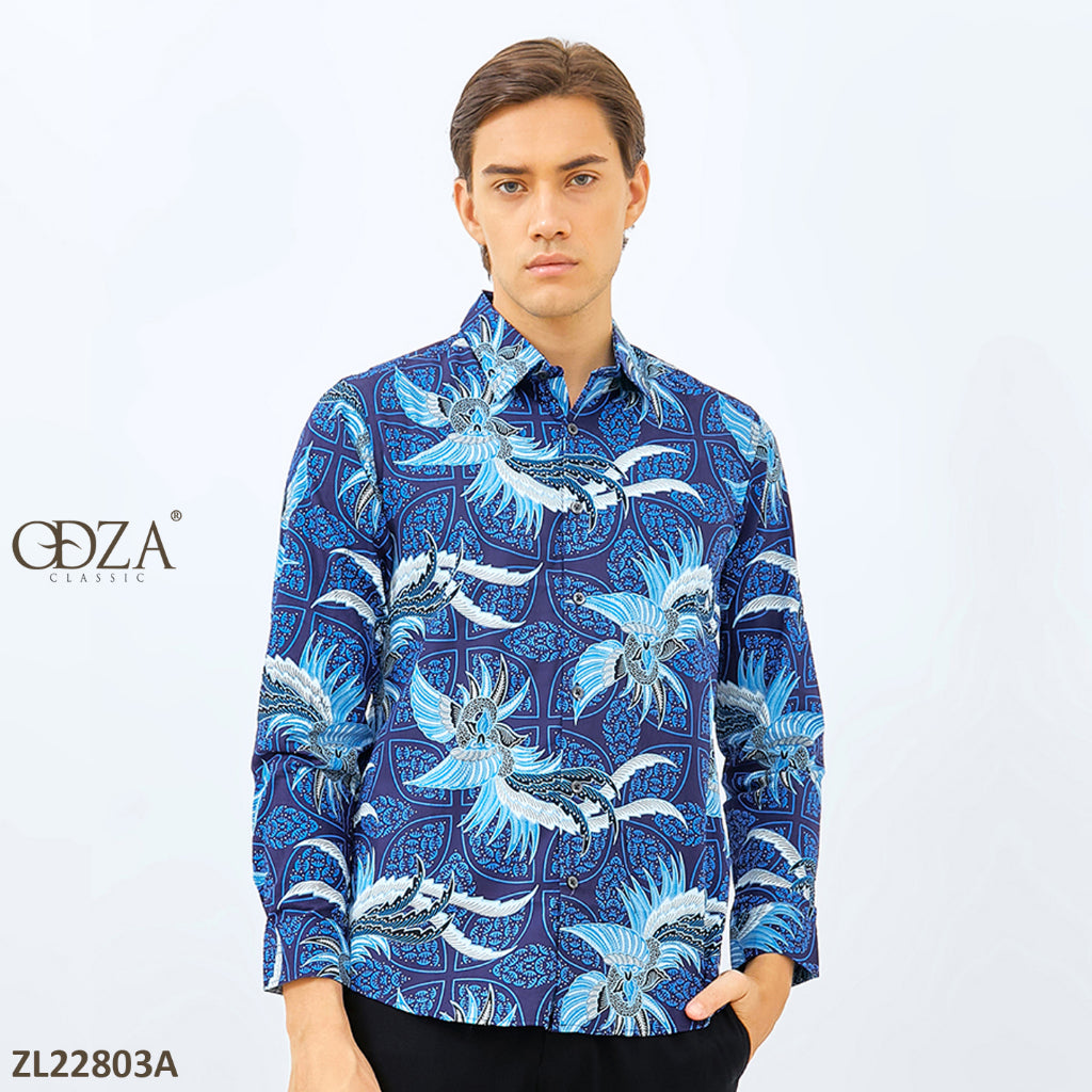 Odza Baju Atasan Kemeja Batik Slim Fit Pria Lengan Panjang Eleanor