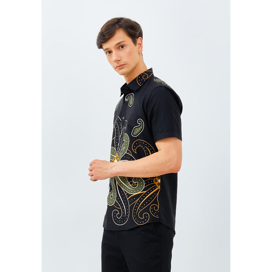 Odza Baju Batik Pria Lengan Pendek Slim Fit Modern Hem Batik Solo Ekawira