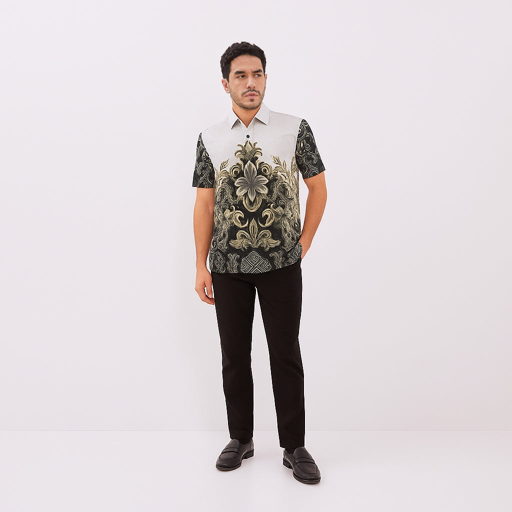 Odza Baju Batik Modern Pria Lengan Pendek Kemeja Fashion Jumbo Seragam Kantor Mahavira