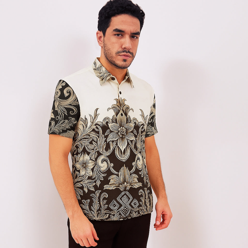 Odza Baju Batik Modern Pria Lengan Pendek Kemeja Fashion Jumbo Seragam Kantor Mahavira