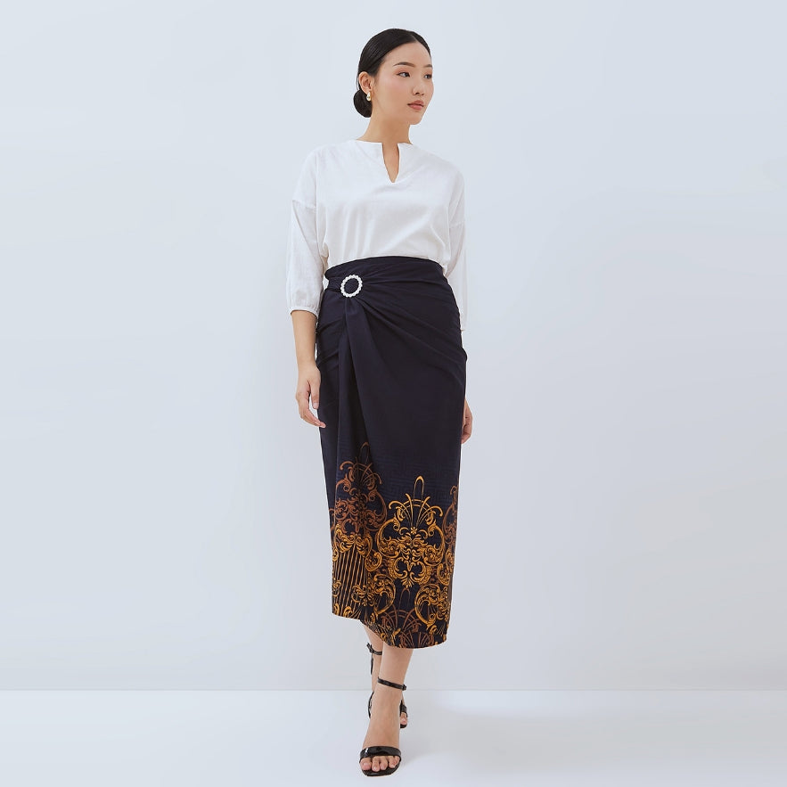 Odza Bawahan Rok Lilit Batik Tradisional Kebaya Wanita Free Ring Navy Hanusa