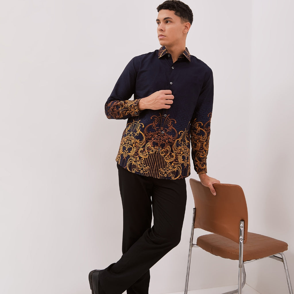 Kemeja Rok Lilit Couple Batik Kebaya Jumputan Pria Wanita Navy Hanusa