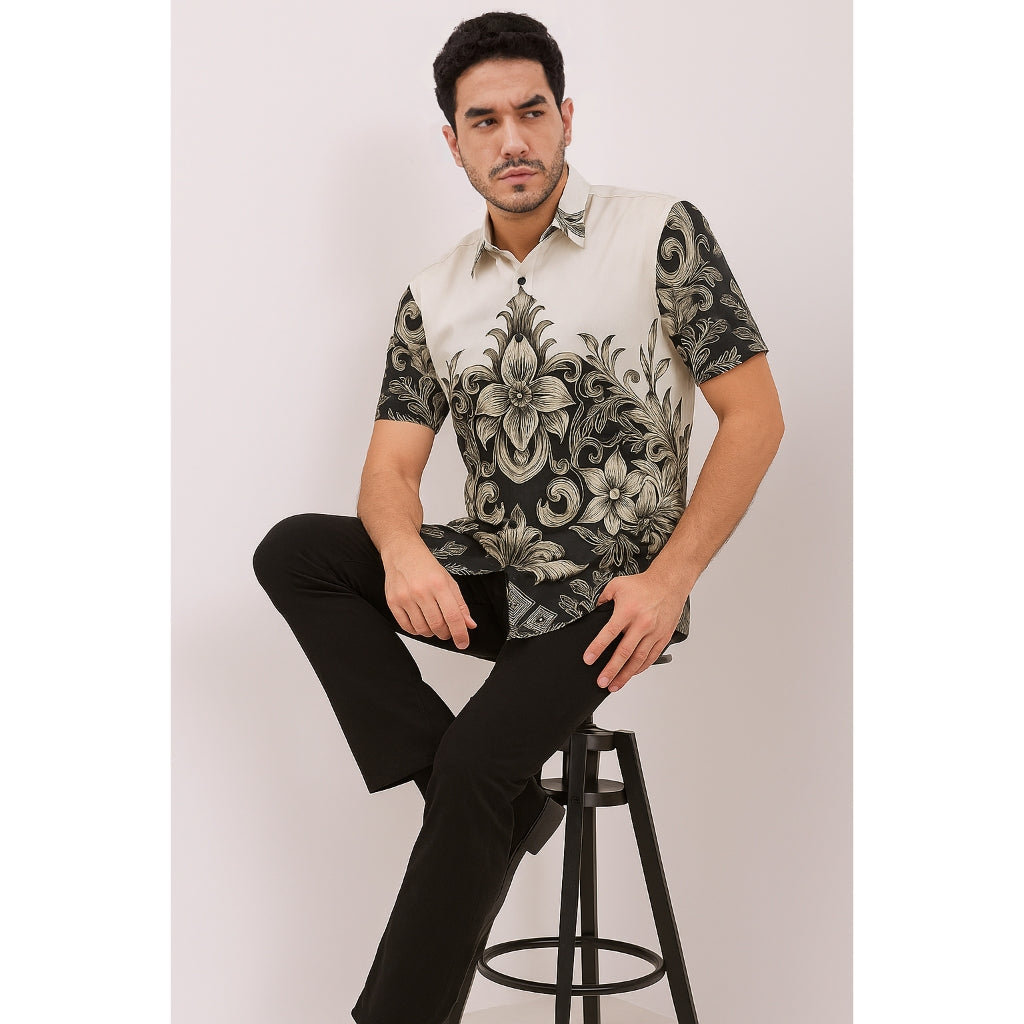 Odza Baju Batik Modern Pria Lengan Pendek Kemeja Fashion Jumbo Seragam Kantor Mahavira