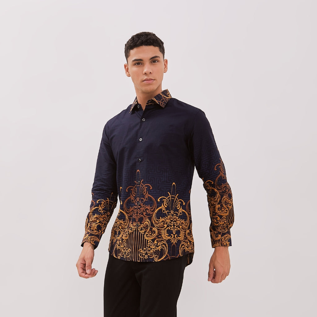 Kemeja Rok Lilit Couple Batik Kebaya Jumputan Pria Wanita Navy Hanusa