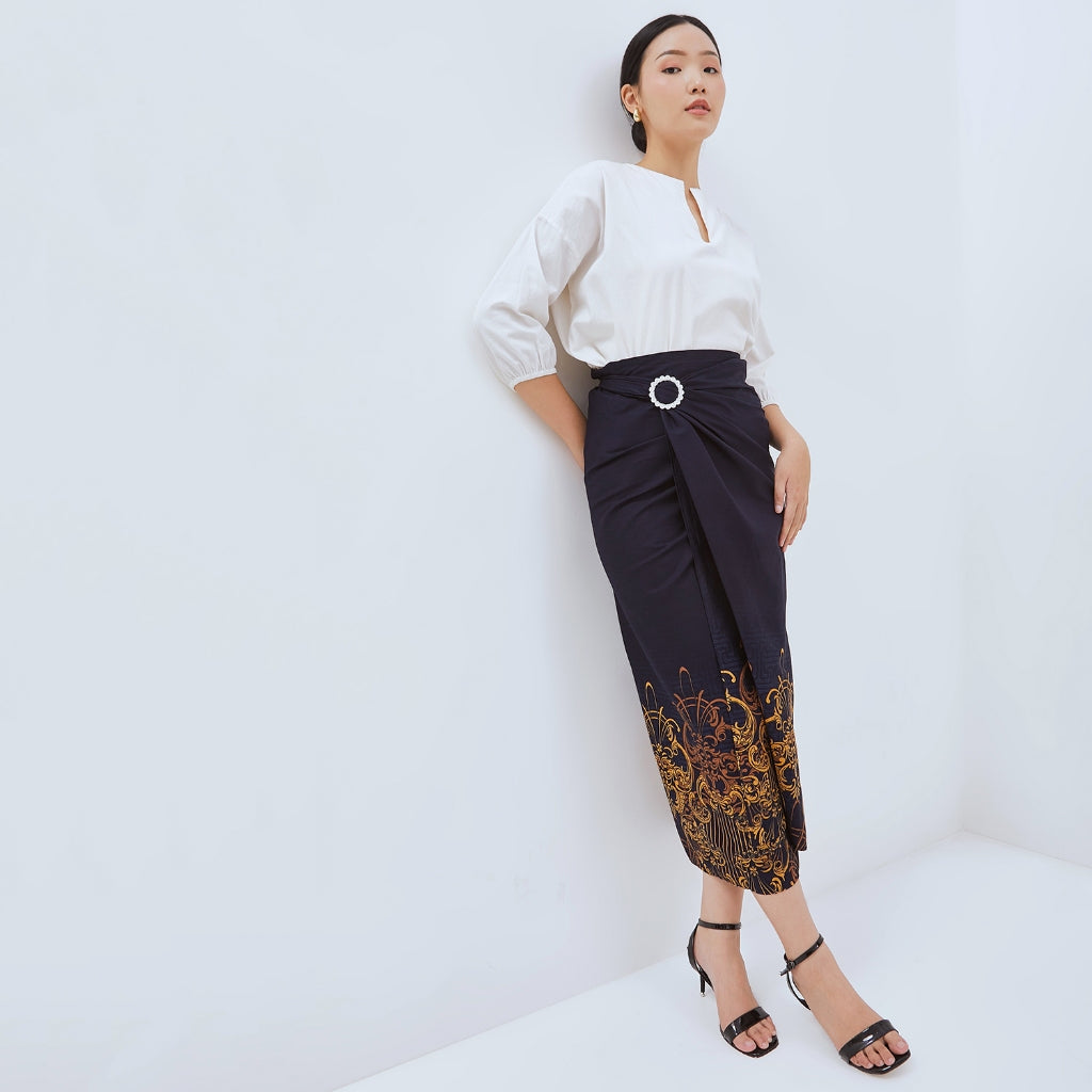 Odza Bawahan Rok Lilit Batik Tradisional Kebaya Wanita Free Ring Navy Hanusa