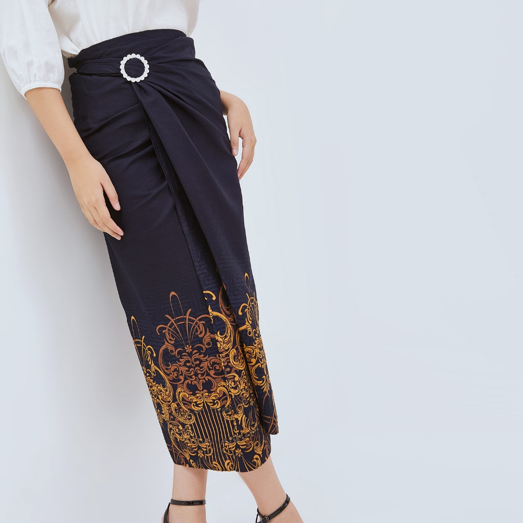 Odza Bawahan Rok Lilit Batik Tradisional Kebaya Wanita Free Ring Navy Hanusa