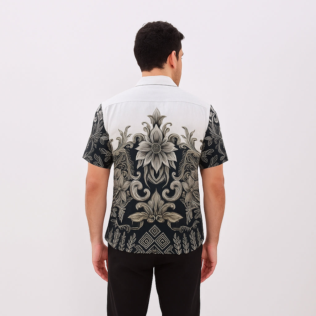 Odza Baju Batik Modern Pria Lengan Pendek Kemeja Fashion Jumbo Seragam Kantor Mahavira