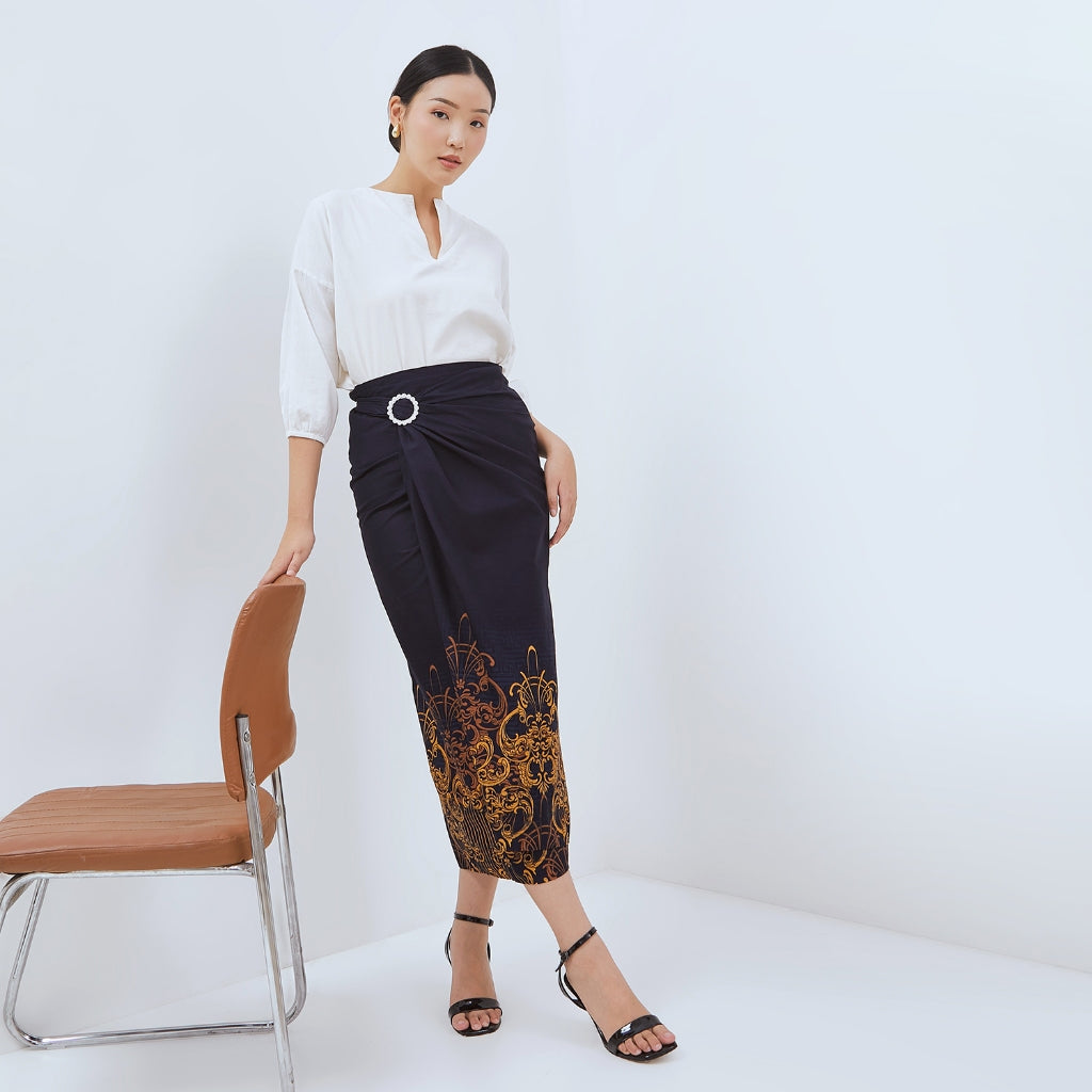 Kemeja Rok Lilit Couple Batik Kebaya Jumputan Pria Wanita Navy Hanusa