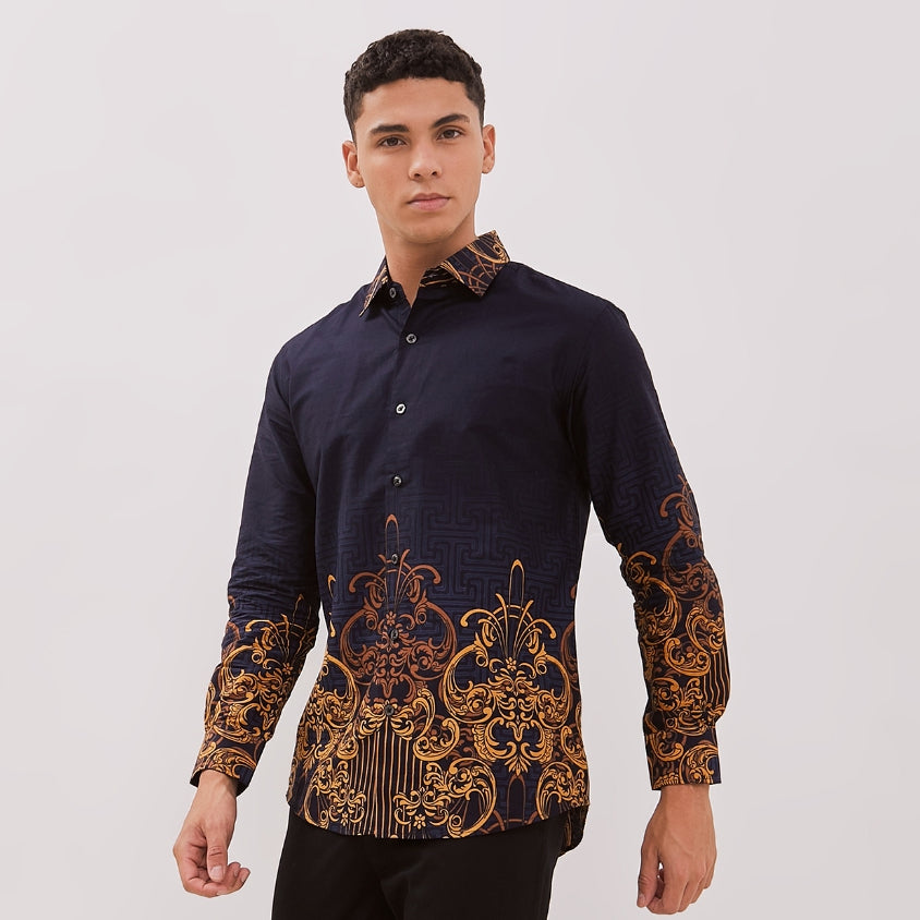 Odza Kemeja Batik Lengan Panjang Pria Cotton Printing Slim Regular Fit Premium 40s Modern Linggara