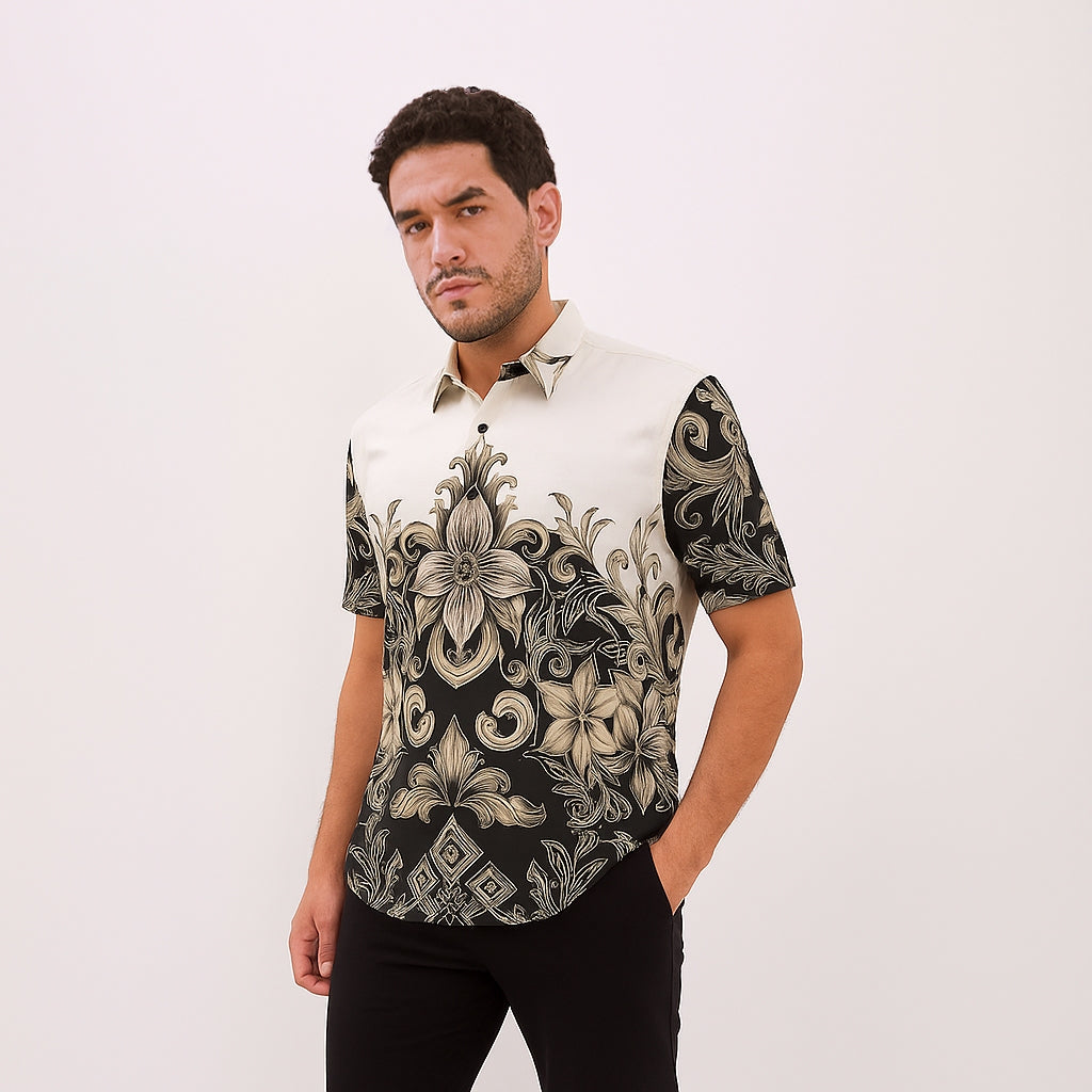 Odza Baju Batik Modern Pria Lengan Pendek Kemeja Fashion Jumbo Seragam Kantor Mahavira