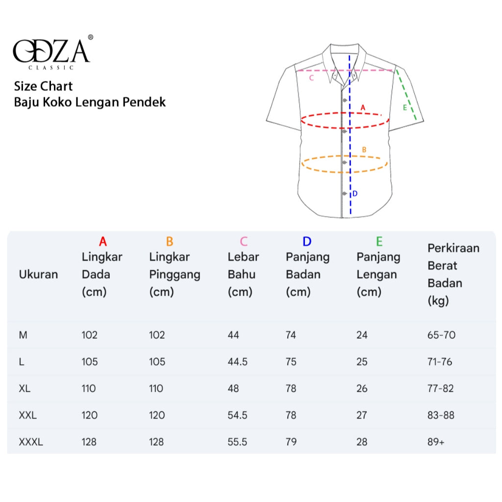 Odza Classic Baju Kerah Mandarin Koko Pria Regular Fit Lengan Pendek Jumbo M-XXL Firas