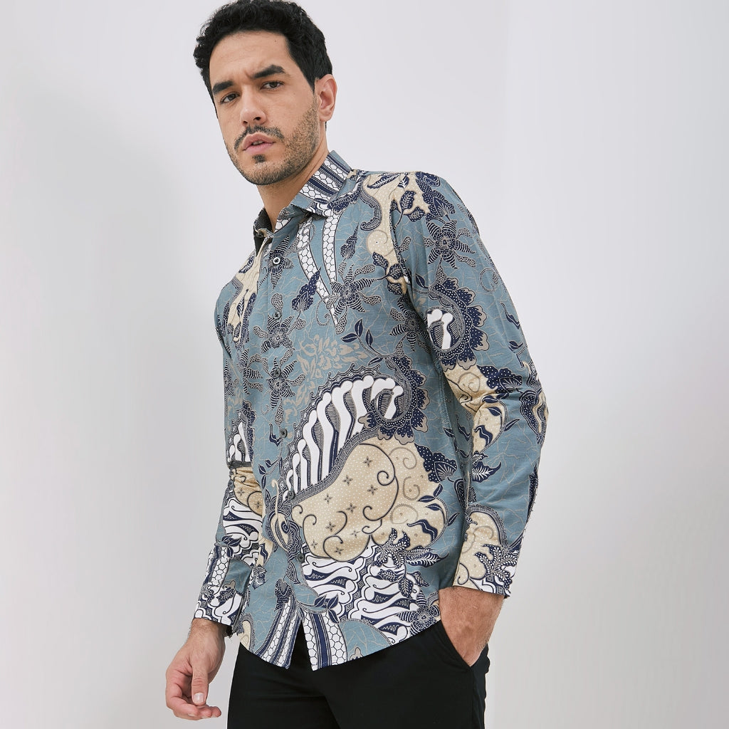 Odza Kemeja Batik Fashion Modern Pria Lengan Panjang Vardhamma