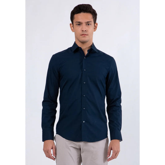 Odza Kemeja Pria Lengan Panjang Polos Formal Slim Fit Modern Biru Navy