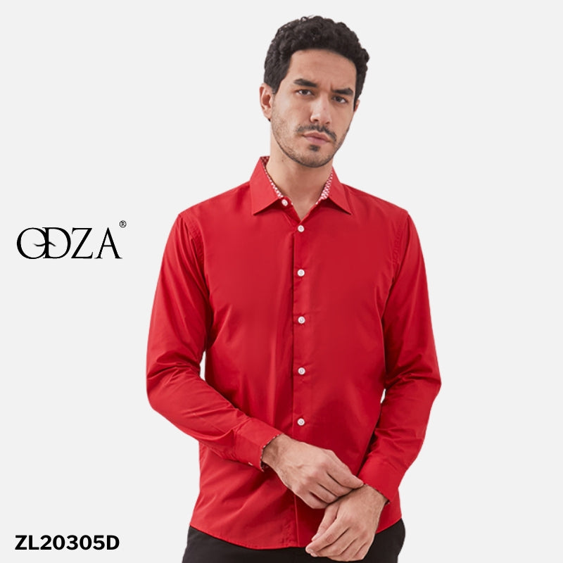Odza Kemeja Merah Polos Pria Lengan Panjang Formal Slim Fit Modern