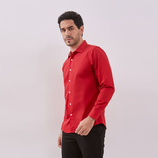 Odza Kemeja Merah Polos Pria Lengan Panjang Formal Slim Fit Modern