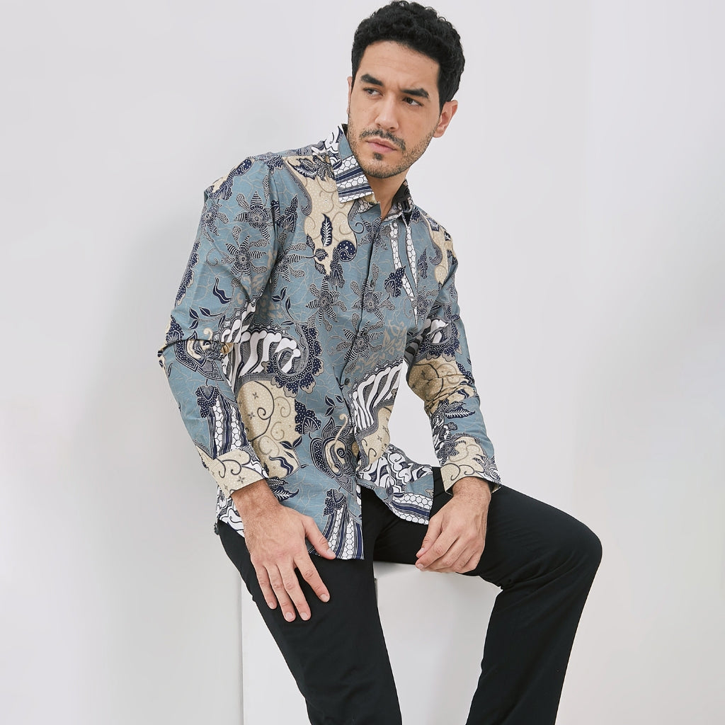 Odza Kemeja Batik Fashion Modern Pria Lengan Panjang Vardhamma