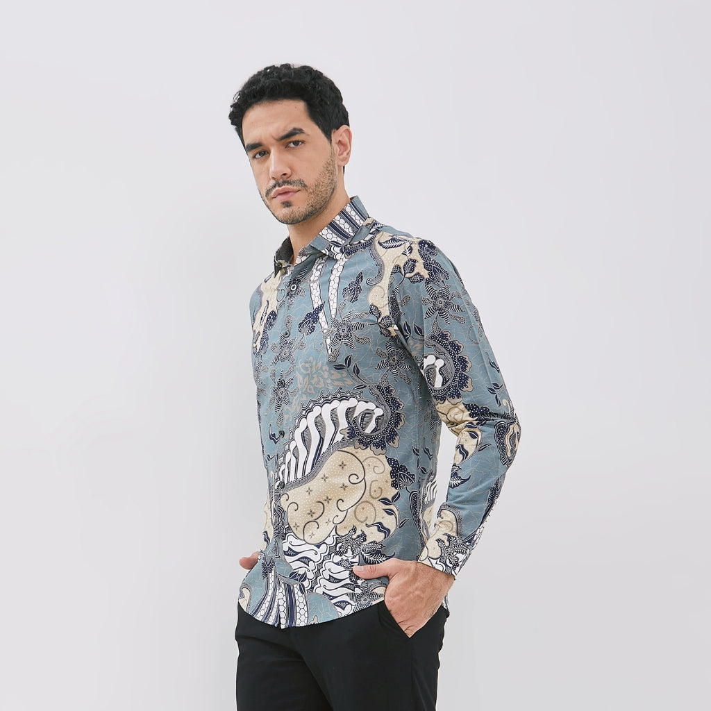 Odza Baju Couple Batik Pria Wanita Kemeja Lengan Panjang Outer Rompi Luaran Praduta