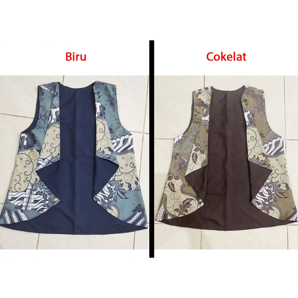 Odza Baju Outer Luaran Batik Rompi Couple Pesta Wanita Panggenan Biru Cokelat