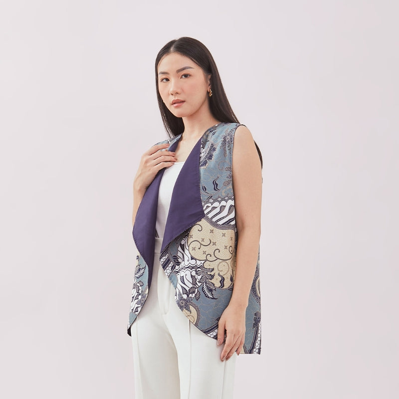 Odza Baju Outer Luaran Batik Rompi Couple Pesta Wanita Panggenan Biru Cokelat