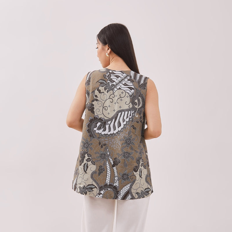 Odza Baju Outer Luaran Batik Rompi Couple Pesta Wanita Panggenan Biru Cokelat
