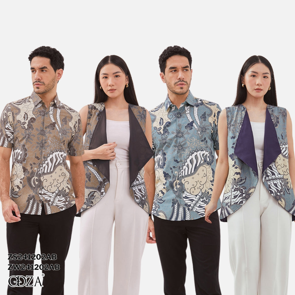 Odza Baju Couple Pria Wanita Kemeja Batik Rompi Outer Lengan Pendek Outfit Pesta Seragam Kasual Sadajiwa
