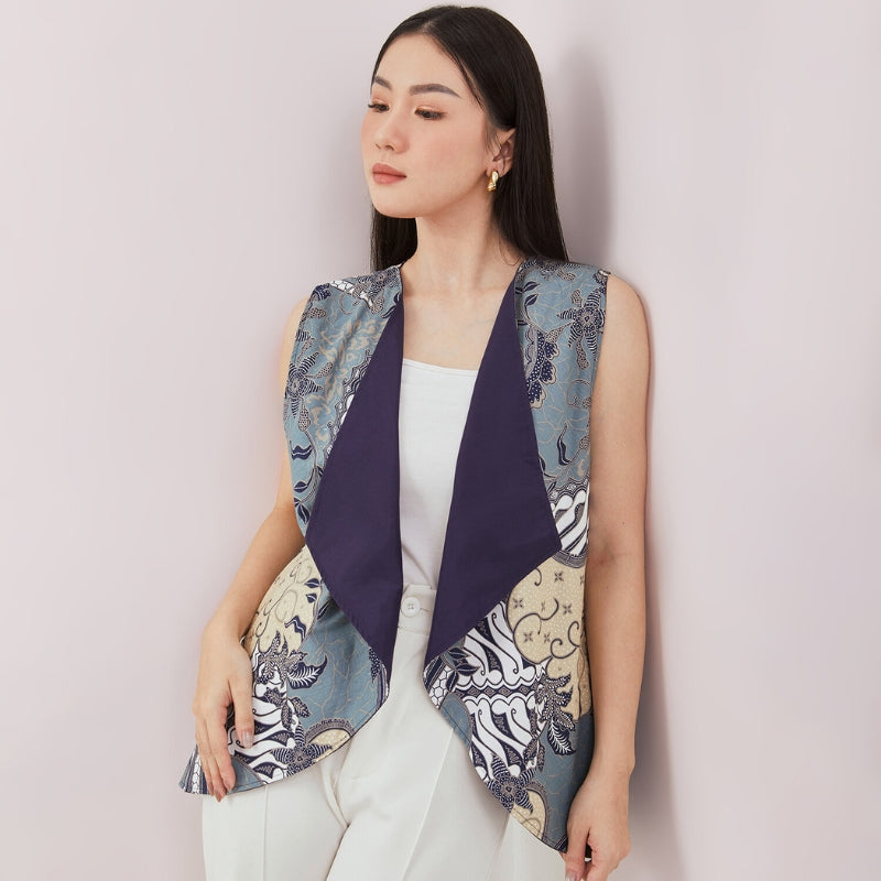 Odza Baju Couple Pria Wanita Kemeja Batik Rompi Outer Lengan Pendek Outfit Pesta Seragam Kasual Sadajiwa