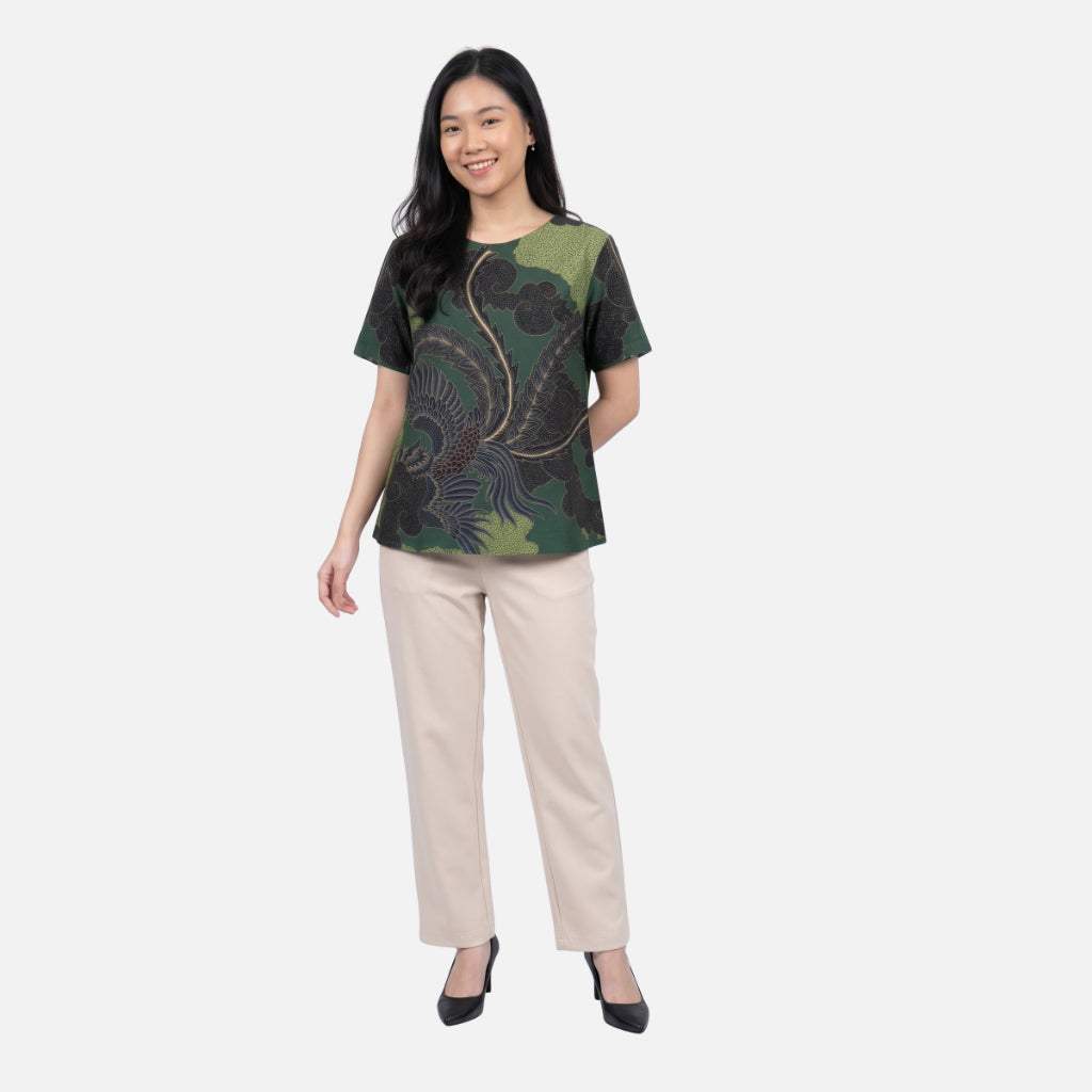 Odza Batik Couple Set Kemeja Pria Blouse Wanita Lengan Pendek Katun Premium Kondangan Modern Rasendiya Hijau