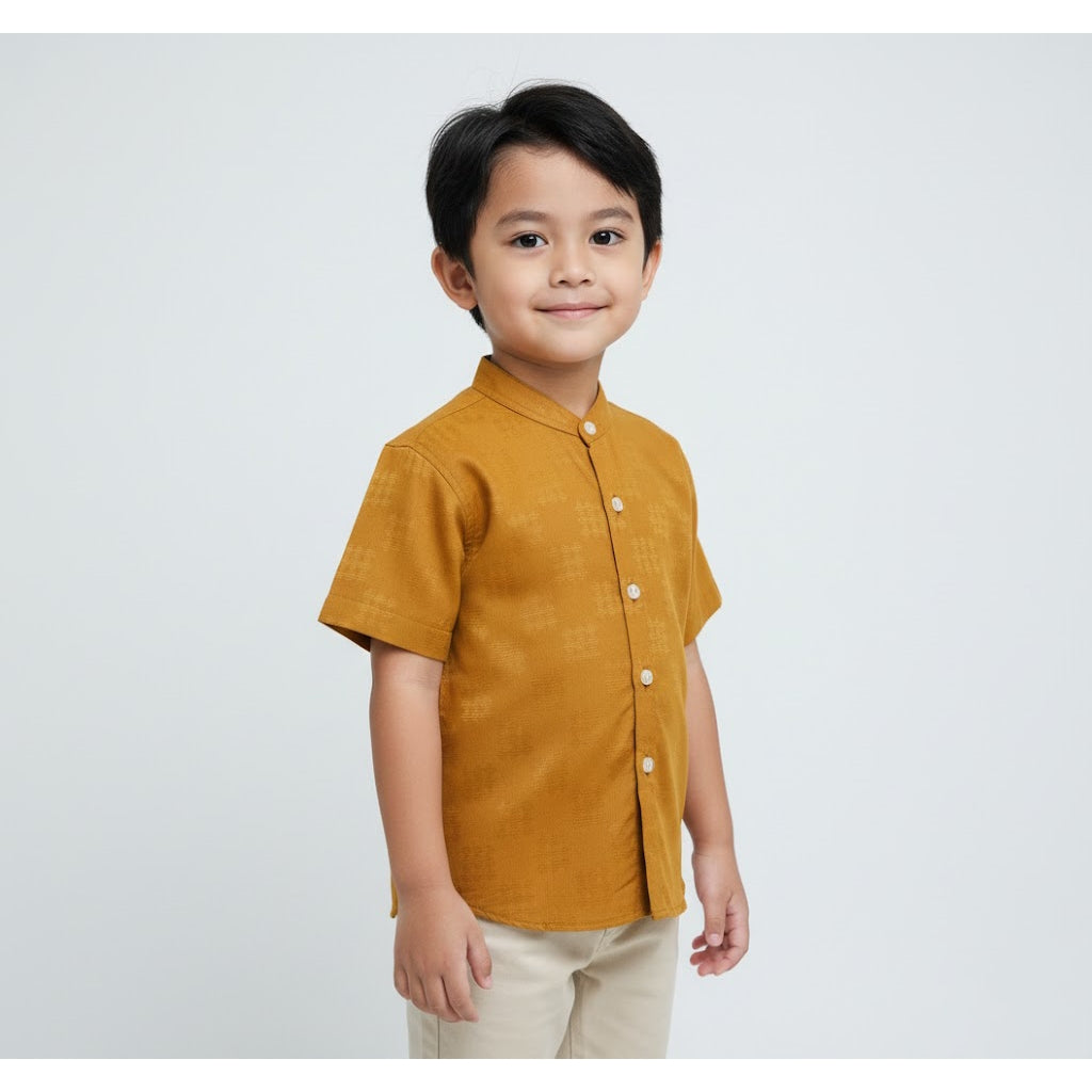 Odza Baju Koko Couple Bapak Anak Set Keluarga Lengan Pendek Jumbo Firas Kuning Mustard Emas