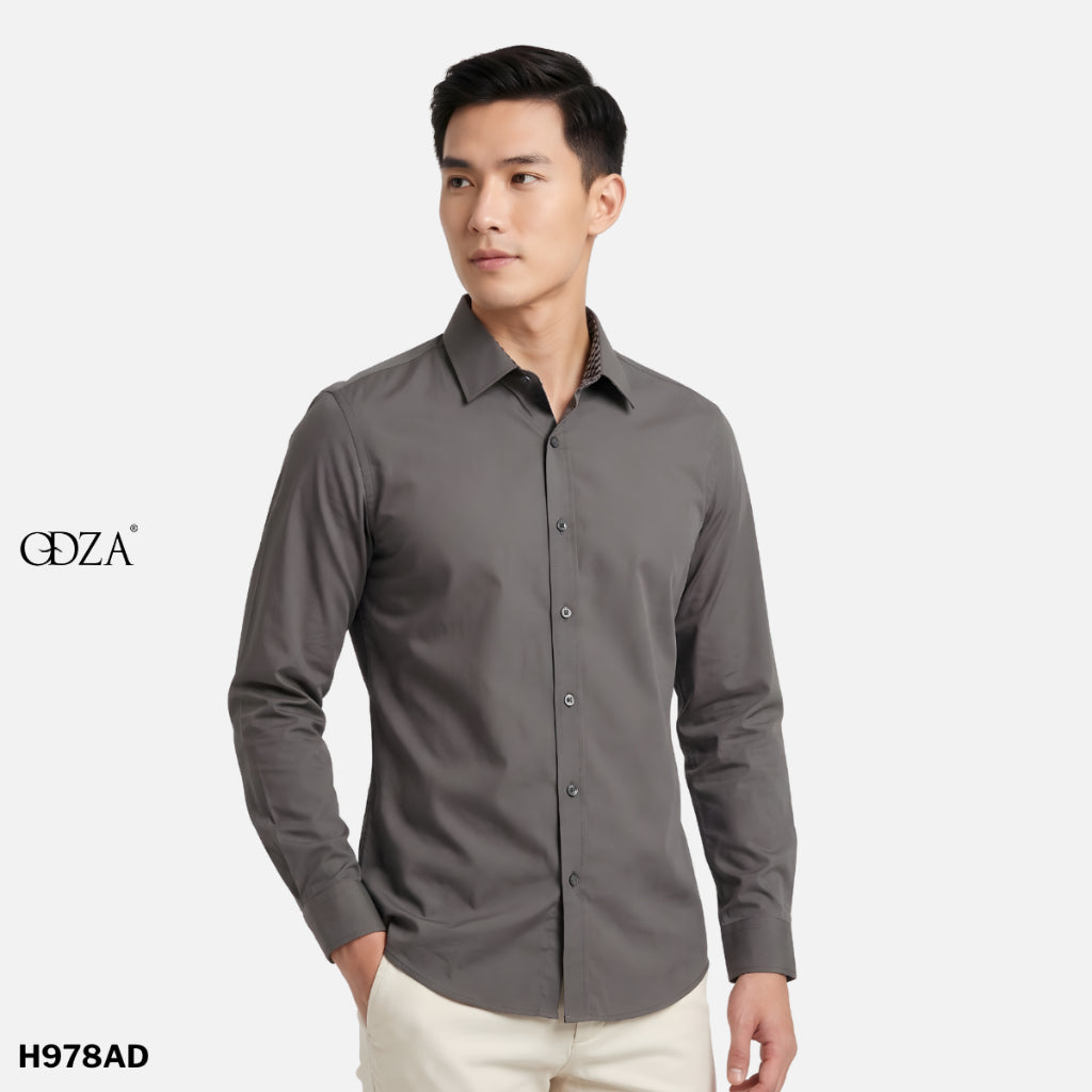 Odza Clasic Kemeja Polos Lengan Panjang Slim Fit Abu-abu Modern
