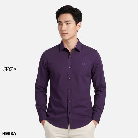Odza Classic Kemeja SLIMFIT Lengan Panjang Pria Polos Ungu Terong