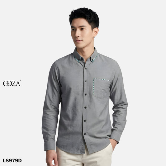 Odza Kemeja Polos Casual Lengan Panjang Pria Polos Abu-abu