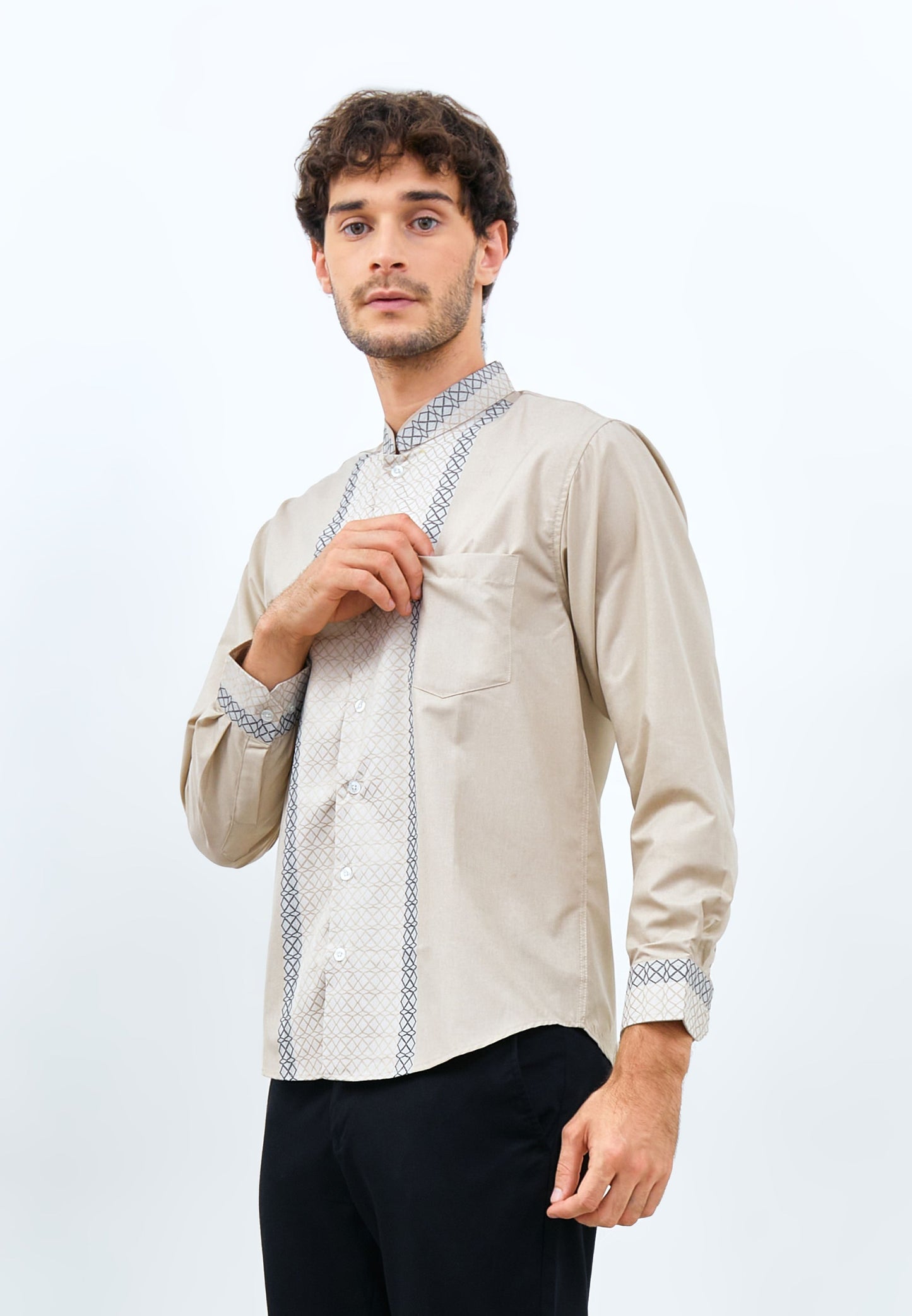 Odza Classic Baju Koko Pria Lengan Panjang Regular Fit Kemeja Muslim Minimalis Emir