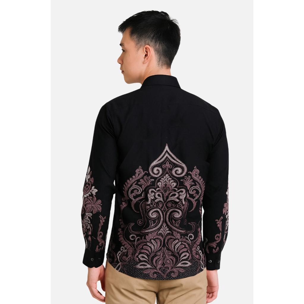 Odza Set Kemeja Rok Lilit Batik Couple Pria Wanita Lengan Panjang Kebaya Motif Jumputan Hitam Naradipta