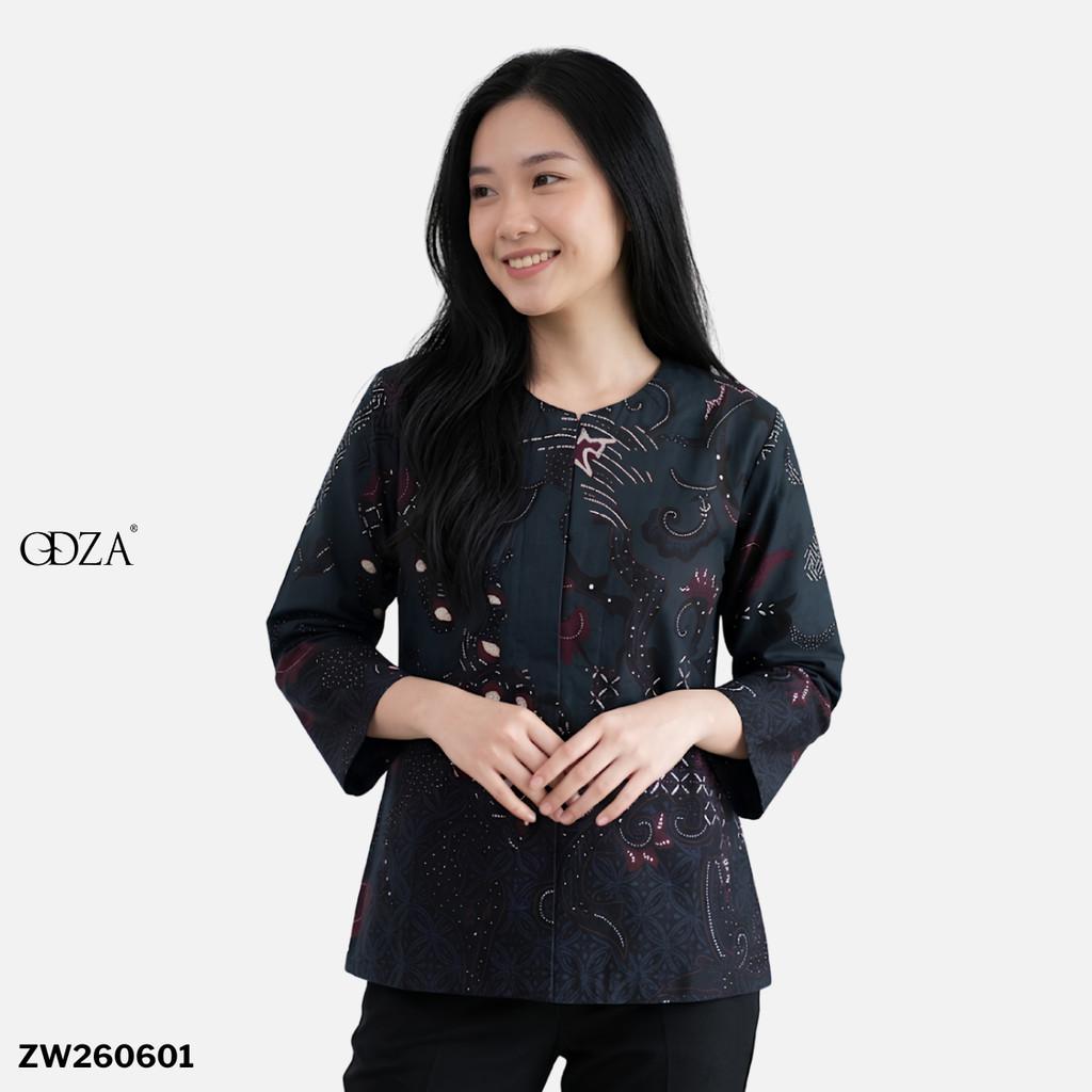 Odza Batik Couple Kemeja Pria Slim Fit Blouse Wanita Lengan Panjang Katun Premium Kondangan Decaddi Hitam