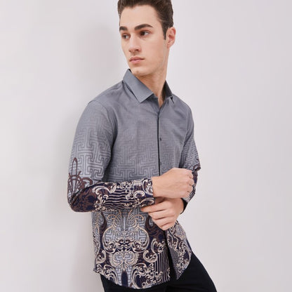 Odza Baju Atasan Kemeja Batik Pria Modern Slim Fit Solo Lengan Panjang Jumbo Didikia