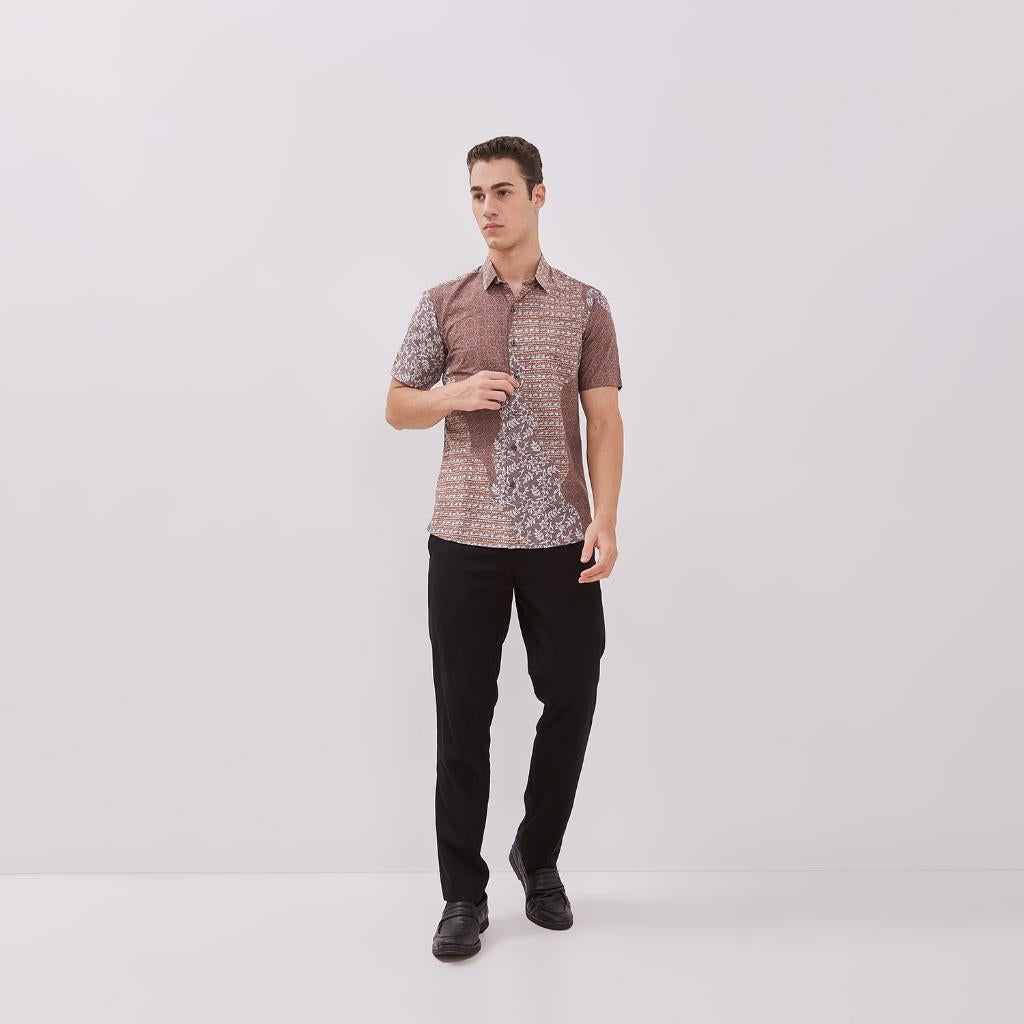 Odza Kemeja Pria Baju Batik Slimfit Lengan Pendek Sogan Hem Pria Katun Premium Darja