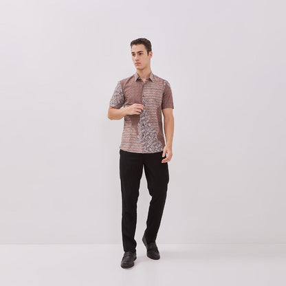 Odza Kemeja Pria Baju Batik Slimfit Lengan Pendek Sogan Hem Pria Katun Premium Darja