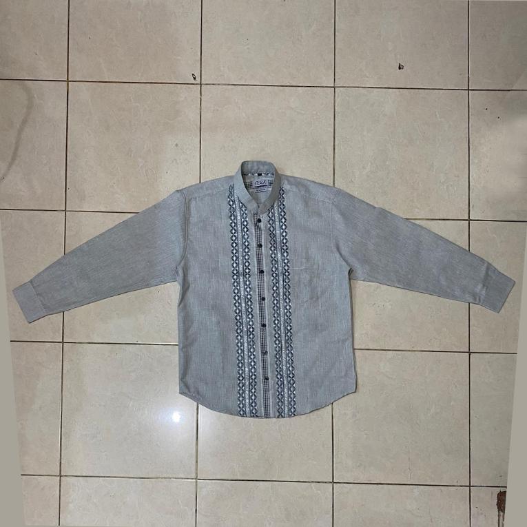 Odza Signature Baju Koko Regular Fit Lengan Panjang Bordir Timbul Kemeja Kerah Shanghai Pria Muslim Abizer Abu-abu