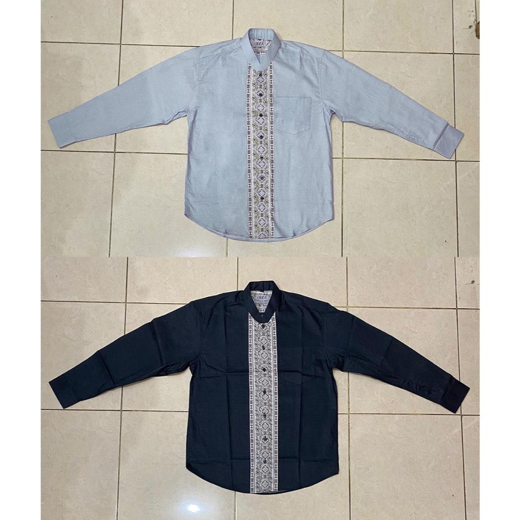 Odza Baju Koko Pria Lengan Panjang Jumbo Modern Baju Muslim Dewasa Cowok Regular Bukhori Biru Muda