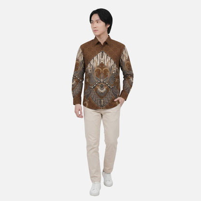 Odza Batik Couple Set Kemeja Pria Blouse Wanita Lengan Panjang 7/8 Katun Premium Kondangan Jauwe Coklat
