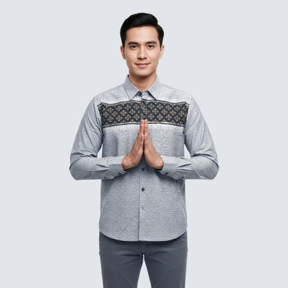Odza Baju Koko Pria Lengan Panjang Modern Regular Fit Kemeja Atasan Muslim Size Besar Aafiyah Abu-abu