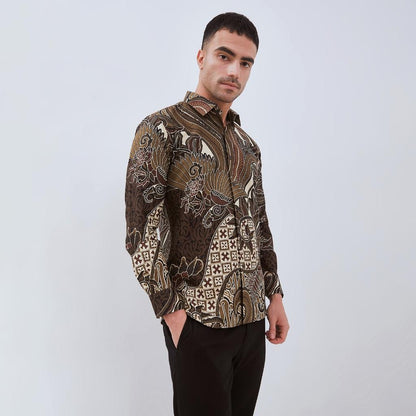 ODZACLASSIC Kemeja Batik Pria Lengan Panjang Daramatsa Hitam Coklat Premium Slim Fit Regular Jumbo ZL25803A Nyaman Motif Elegan