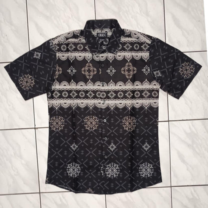 ODZA Classic Kemeja Batik Pria Lengan Pendek Slim Fit Regular Jumbo Kasual Modern Cretaria Bahan Katun Nyaman Motif Elegan