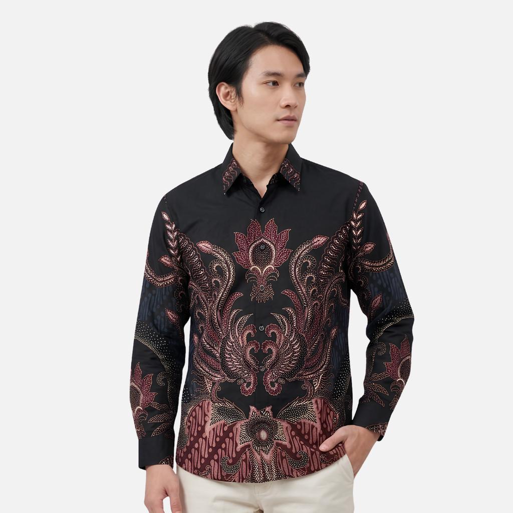 Odza Batik Couple Set Kemeja Pria Blouse Wanita Lengan Panjang 7/8 Katun Premium Kondangan Spatia Hitam Maroon