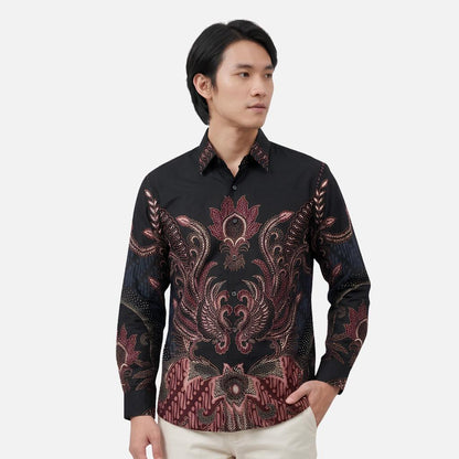 Odza Batik Couple Set Kemeja Pria Blouse Wanita Lengan Panjang 7/8 Katun Premium Kondangan Spatia Hitam Maroon