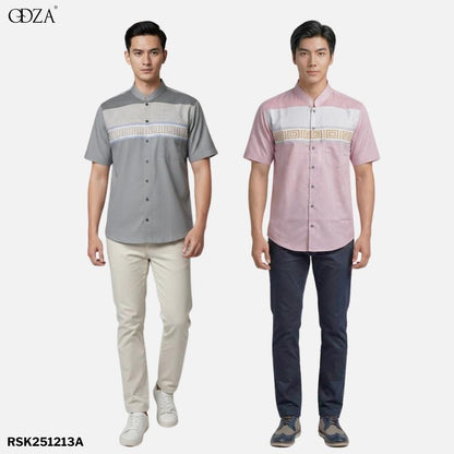 Odza Classic Baju Koko Modern Lengan Pendek Pria Atasan Muslim Regular Fit Dewasa Estisha Abu-abu