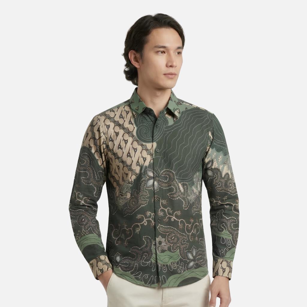 Odza Batik Couple Set Kemeja Pria Blouse Wanita Lengan Panjang 7/8 Cotton Printing Slim Fit Jumbo Dakota Hijau