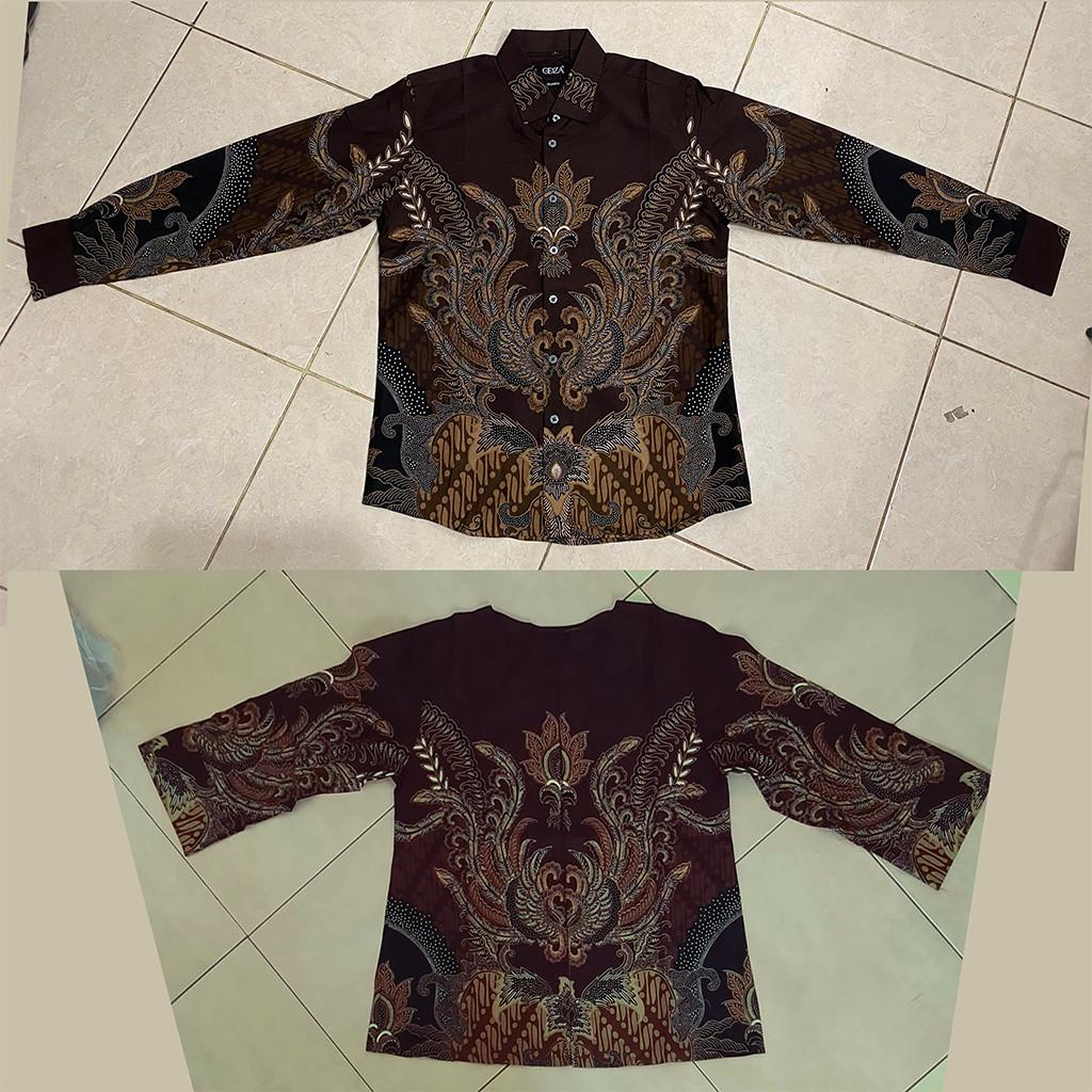Odza Batik Couple Set Kemeja Pria Blouse Wanita Lengan Panjang 7/8 Katun Premium Kondangan Dakupa Coklat Tua