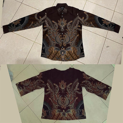 Odza Batik Couple Set Kemeja Pria Blouse Wanita Lengan Panjang 7/8 Katun Premium Kondangan Dakupa Coklat Tua
